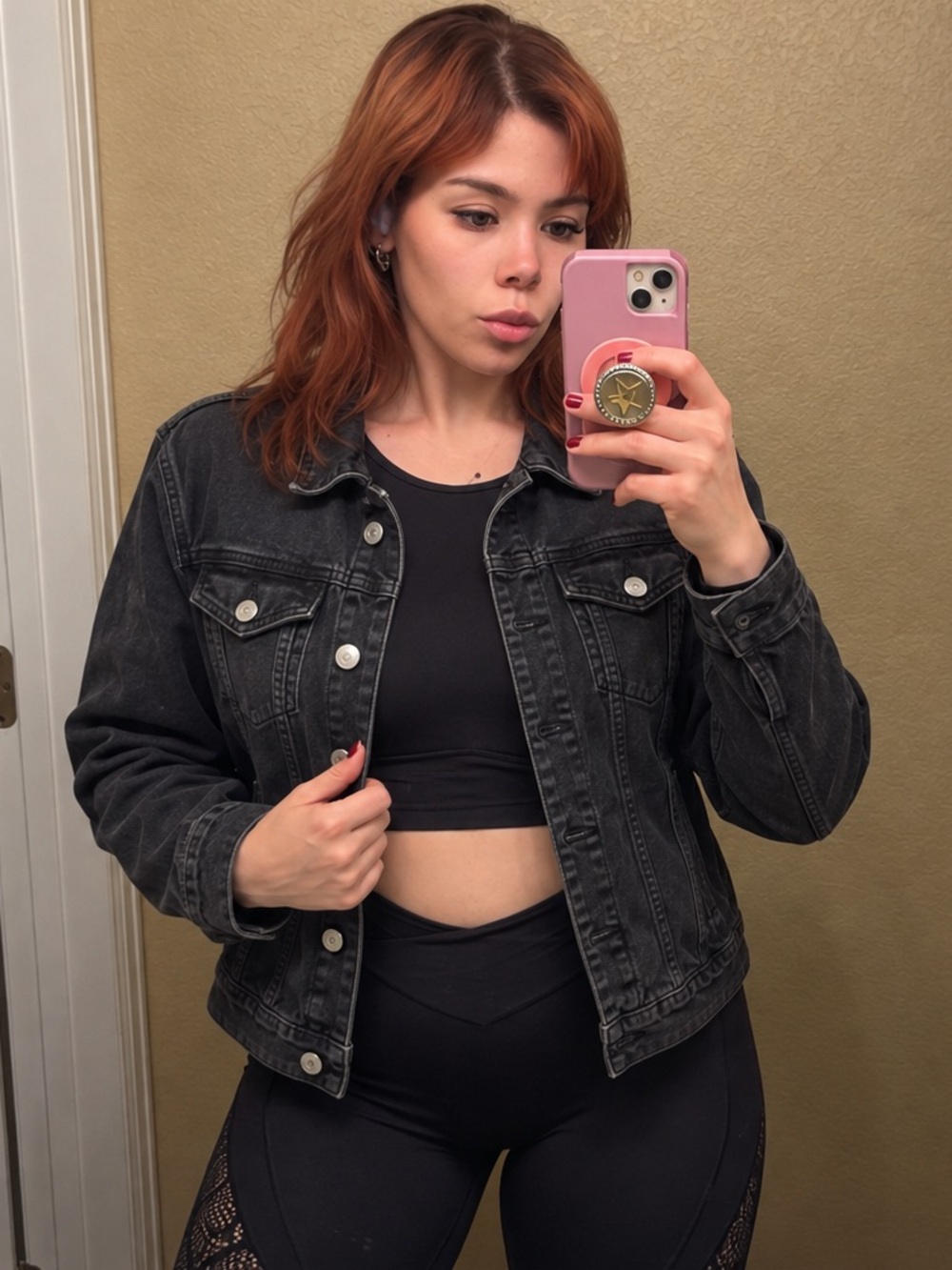 Time and Tru Black Denim Jacket with Button Front